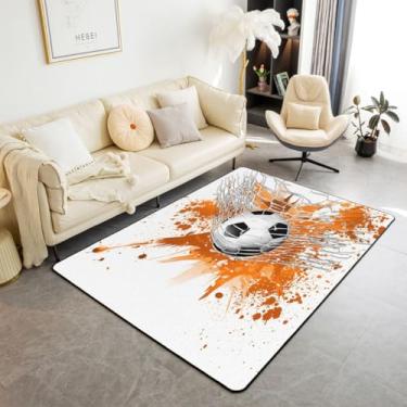 Imagem de Erosebridal Tapete de área de futebol de 1,78 m x 9,5 cm, preto, branco, futebol, sala de estar, antiderrapante, para meninos, meninas, crianças, bola esportiva, jogos, tapetes decorativos, tinta