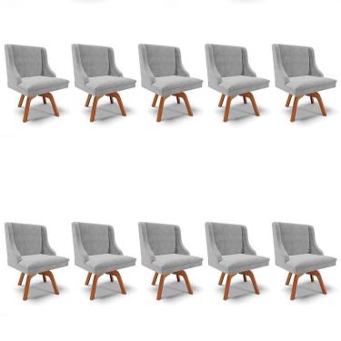 Imagem de Kit 10 Cadeiras Estofadas Giratória Para Sala De Jantar Lia Suede Cinza - Ibiza