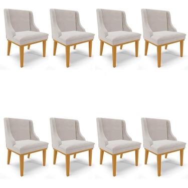 Imagem de Kit 8 Cadeiras Estofadas Para Sala De Jantar Base Fixa De Madeira Castanho Lia Veludo Cinza - Ibiza