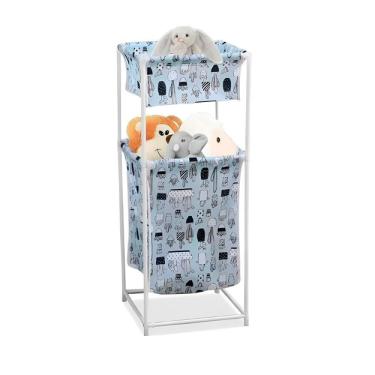 Imagem de Cesto De Roupa Duplo Roupeiro 2 Andares Organizador Divisorias Multiuso De Banheiro Quarto Lavanderia Brinquedos