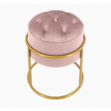 Imagem de Puff Banqueta Estofado Decorativo Base De Ferro Capitonê Suede Rosa Do Lar Móveis E Decoração