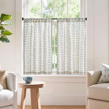 Imagem de Cortinas Jinchan Flecha Boho Mezcla de Lino 66x91 cm Azul Beige