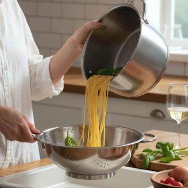 Imagem de Escorredor Massa Inox 27cm Com Alça Em Aço Para Cozinha Uso - Top Util