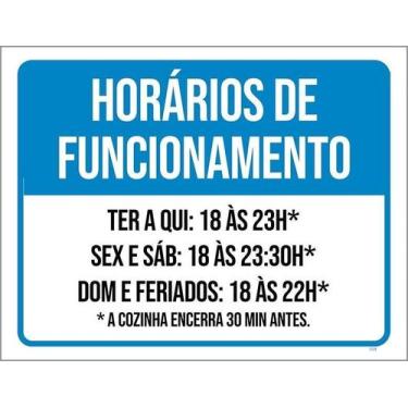 Imagem de Kit 5 Placa Acm Horário Funcionamento Cozinha Encerra 18X23 - Sinalizo