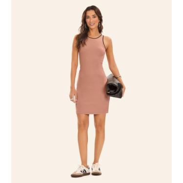 Imagem de Vestido Curto Feminino Ribana Rovitex Marrom, M, Marrom