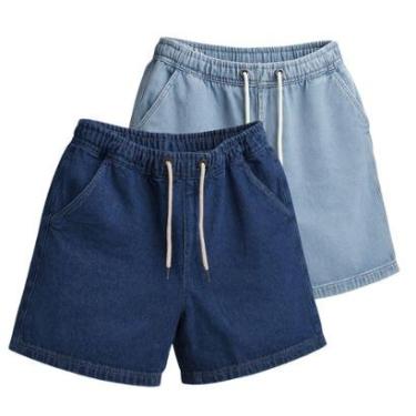 Imagem de Kit 2 Bermudas Jeans Masculinas Largas Casual com Elástico e Cordão-Masculino