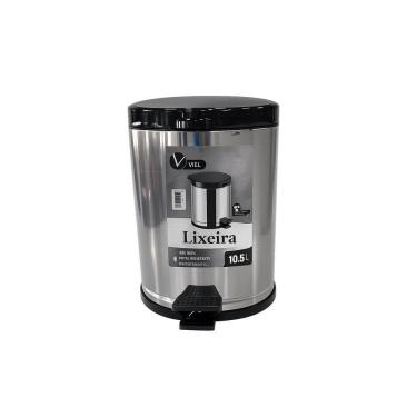 Imagem de Lixeira com Pedal Inox Com Tampa 10,5L - Preto - 3565 - Viel
