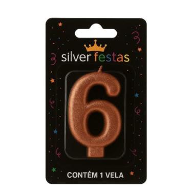 Imagem de Vela de Aniversário Bronze Nº6 Silver - Silver Festas