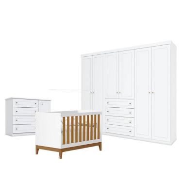 Imagem de Quarto de Bebê Americano 6 Portas com Berço Americano Flip Branco Acetinado Savana Reller - Henn