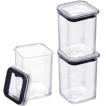 Imagem de 3 Potes Hermético 160ml Cristal Empilhável Transparente Porta Temperos