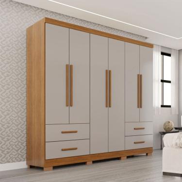 Imagem de Guarda-Roupa Casal Balder Premium 6 Portas 4 Gavetas com Pés Cinamomo/Off White - Pnr Móveis