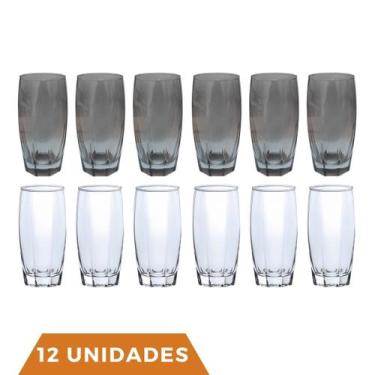 Imagem de Kit Copos de Vidro 370ml 6 Transparente / 6 Cinza Florida - PRATICASA,
