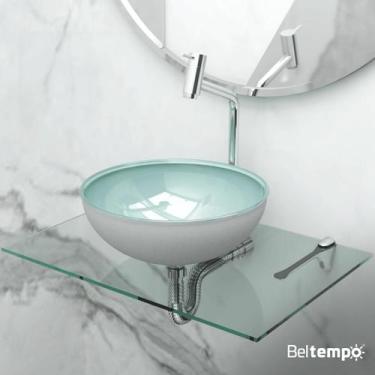 Imagem de Kit Lavatório de Vidro Suspenso 50x35 com Cuba de Apoio 29cm Beltempo,