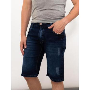 Imagem de Bermuda Jeans Masculina Skinny Desfiada Dark Blue Premium - Sem Marca,