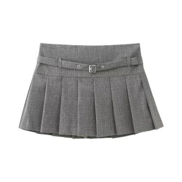 Imagem de Saia Plissada Feminina com Cinto e Zíper Lateral - Cintura Média, BR-M