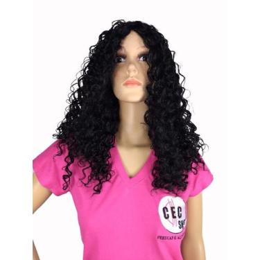 Imagem de Peruca Lace Wig Afro Cacheada Preto Natural Fibra Futura - C e c shop