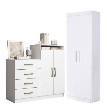 Imagem de Cômoda Sapateira Londres 2004142 E Armário Multiuso 2000191 Branco Tx - Aramóveis