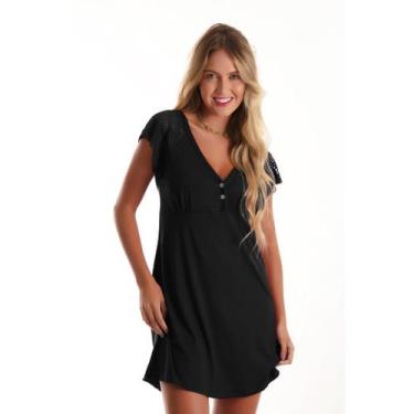 Imagem de Camisola Feminina Confortável Viscose E Renda Estilo Camiseta Amamenta