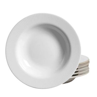 Imagem de Jogo 6 Pratos Fundo Plissan Relevo Branco 25cm Cerâmica Alleanza