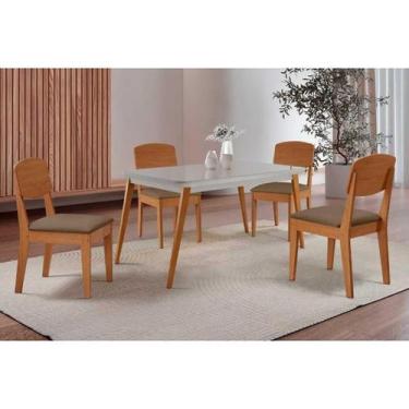 Imagem de Conjunto: Mesa de Cozinha Havana Curvo 120cm + 4 Cadeiras Havana Natur