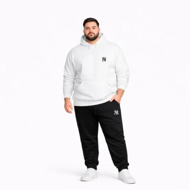 Imagem de Conjunto Moletom Plus Size Canguru G1 a G5 Casaco Com Capuz Calça de Frio Inverno Algodão Poliester