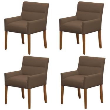 Imagem de Kit 4 Cadeiras Para Mesa De Jantar Angel Base Madeira Corano Marrom - Nexta Casa