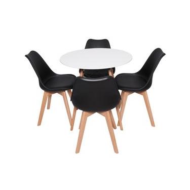 Imagem de Conjunto 4 Cadeiras De Jantar Cozinha Saarinen Leda Wood Preta Com Mesa Redonda De Jantar 70cm Branca