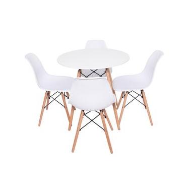 Imagem de Conjunto 4 Cadeiras De Jantar Cozinha Charles Eames Eiffel Com Mesa Redonda De Jantar 70cm Branca