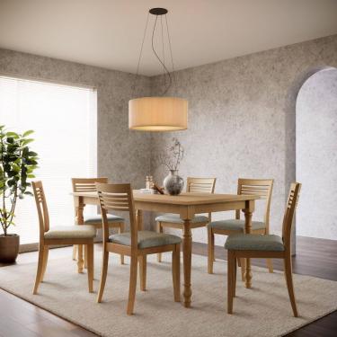 Imagem de Mesa de Jantar 160cm 8979FN com 6 Cadeiras 8981FN Rubi Madeira Maciça Estofadas Freijó Linho Arizona Finestra