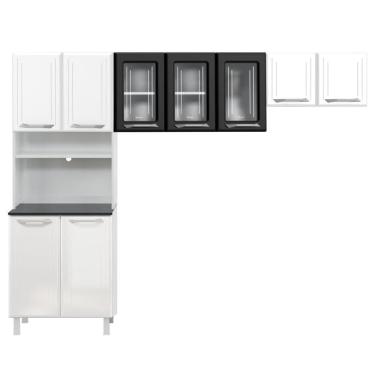 Imagem de Armário De Cozinha Modulada Compacta De Aço 245cm 3 Peças Multimóveis Cr20527 Branco/Preto