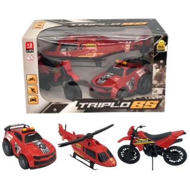 Imagem de Brinquedo Kit Carro de Polícia Moto e Helicóptero Vermelho - BS TOYS