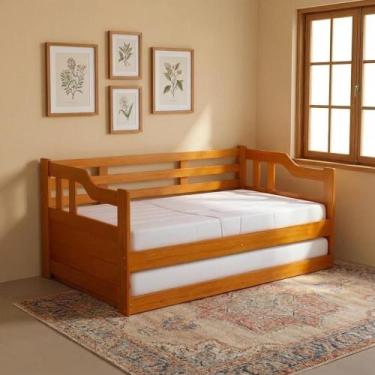 Imagem de Sofá Cama Solteiro De Madeira Maciça Com Cama Auxiliar Repleta Imbuia 