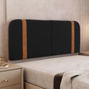 Imagem de Cabeceira Painel Orgânico Cama Box King Size Flay 195cm Dobrável Bouclé Preto - Desk Design