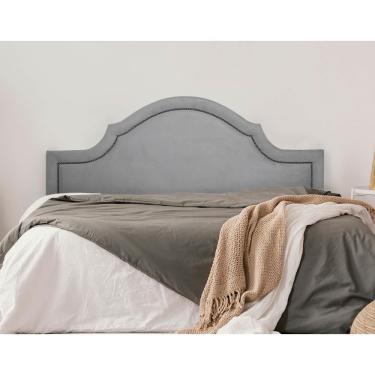 Imagem de Cabeceira para Cama Box Provençal Luxo Casal Suede Cinza Tachas Fumê Flamingo Design