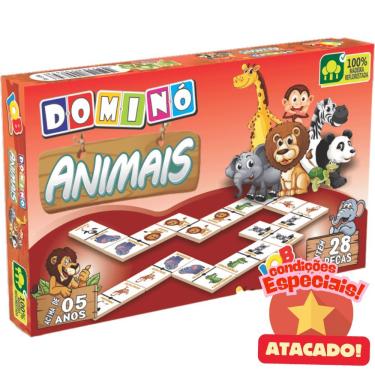 Imagem de Jogo de Dominó C65 Educativo com 28 Peças em Madeira 100% Reflorestada com Ilustrações de Animais IOB