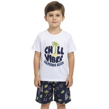 Imagem de Conjunto Infantil Look Jeans Camiseta e Shorts Estampa Vibes, 1