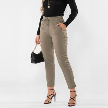 Imagem de Calça Sarja Feminina Cintura Alta com Elastano e Amarração Conforto e Estilo Casual-Fem...