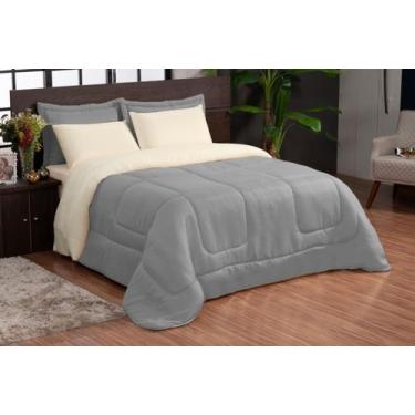 Imagem de Kit Edredom Ternura Casal Queen Dupla Face 06 Peças - Cinza e Palha - 