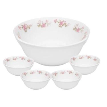 Imagem de Jogo De Sobremesa De Vidro 1 Tigela 1400ml E 4 Bowls 400ml Branco Em C