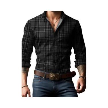 Imagem de Camisa Masculina Oversized Com Estampa Xadrez De Manga Longa E Botões,