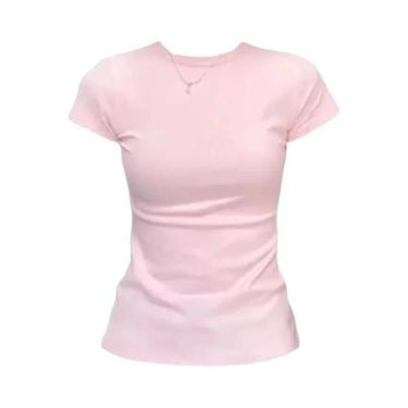 Imagem de Camiseta Feminina De Verão Básica De Manga Curta Com Decote Redondo Em