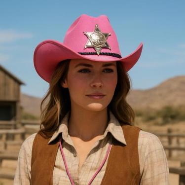 Imagem de Chapéu Xerife Rosa Policial Cowboy Junino Adulto Country - sm decora
