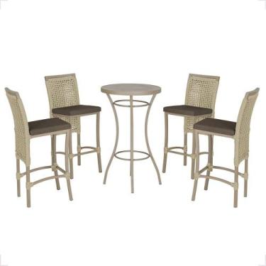 Imagem de Mesa Bistrô e 4 Banquetas Roma Fendi Corda Náutica Estofado 9 Trama Or