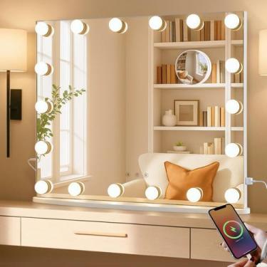 Imagem de Espelho de Maquiagem LUXFURNI 60 x 52 cm com 18 Luzes LED e Porta USB