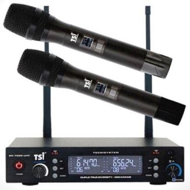Imagem de Microfone Sem Fio Tsi Br 7000 Uhf Digital Duplo Mão 300 Canais, Preto