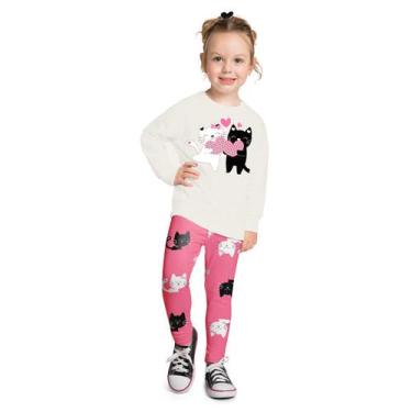 Imagem de Conjunto Meninas Casaco Moletom e Legging Cotton Gatinhos Rosa Kyly, 6