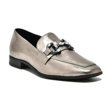 Imagem de Mocassim Loafer Via Marte 075-005 Feminino, Grafite metalizado, 36