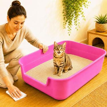 Imagem de Bandeja Gato Higienica Jumbox Rosa Areia Caixa 62X50cm Extra - PET IN