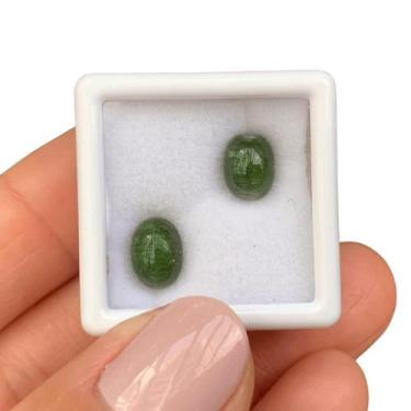 Imagem de Turmalina Verde Olho-de-Gato Oval Cabochão Par 4,11ct - ENE2ESE