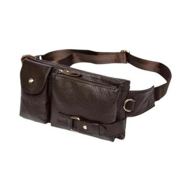 Imagem de Bolsa De Cintura Masculina Em Couro Genuíno Pequena, Suporte Para Tele